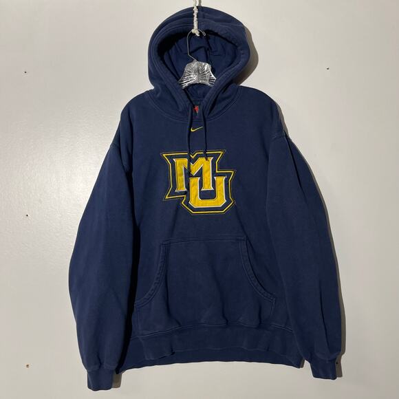 Vintage 90s Nike Center Swoosh Marquette University Blue Pullover Hoodie Mens XL - Picture 1 of 8